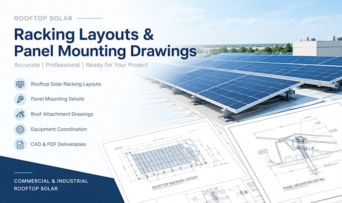 design commercial solar racking layouts and rooftop panel mounting drawings