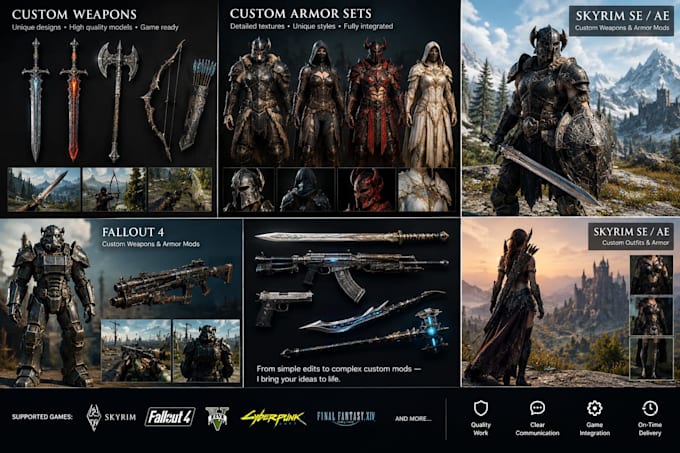 create weapons, armor for skyrim se ae mods or fallout 4, ffxiv mod