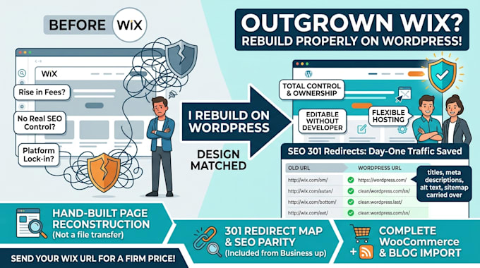migrate your wix website to wordpress with SEO 301 redirects