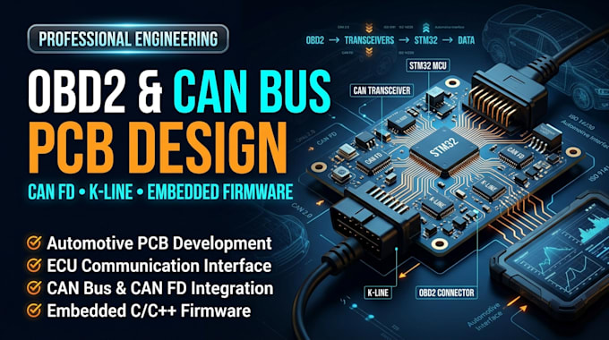 design obd2 can bus pcb, k line, can fd and embedded firmware