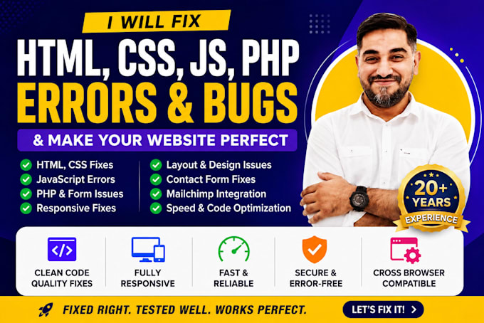 fix HTML CSS javascript PHP errors and website bugs fast