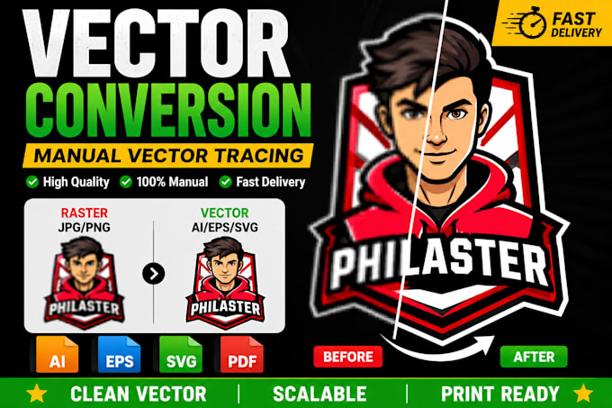 manually convert logo or image into vector ai, eps, svg and PDF