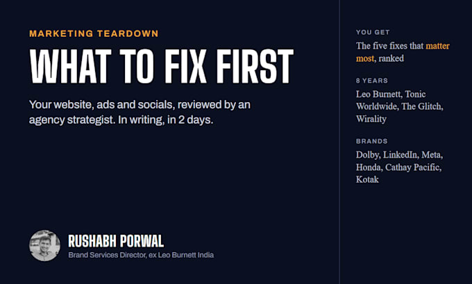 review your brand and marketing and tell you what to fix first