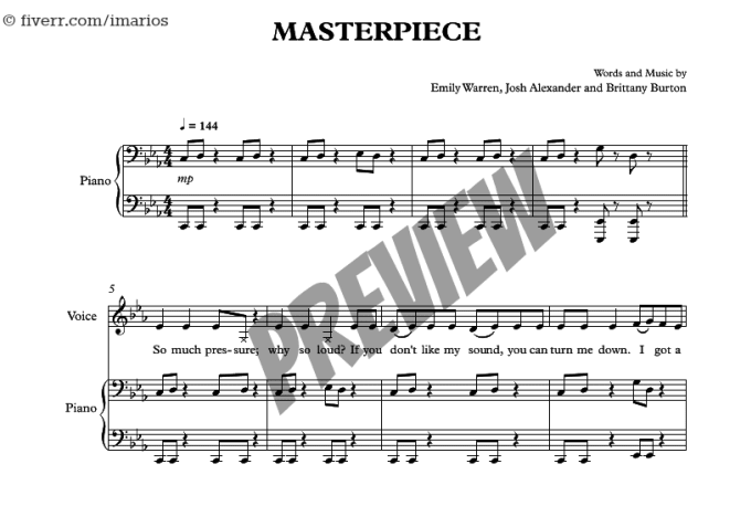 Send You The Sheet Music For Masterpiece By Jessie J By Imarios Daya sit still look pretty lyrics. fiverr