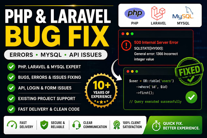 fix PHP laravel bugs, errors and mysql issues