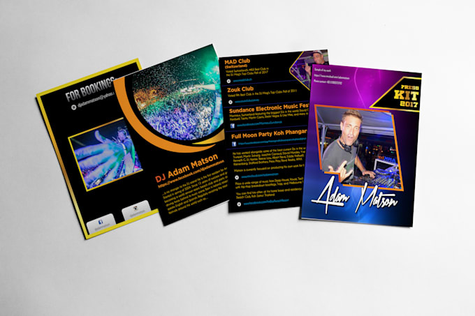 design clickable dj, artist, model press media kit, epk, portfolio