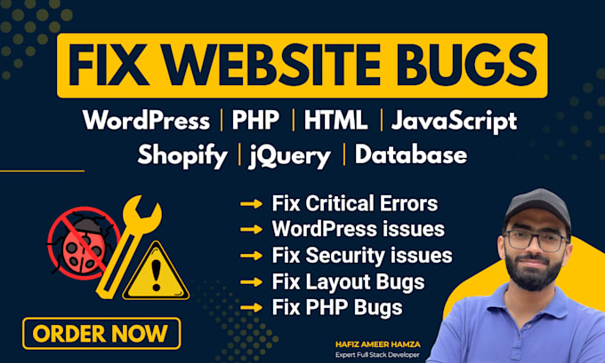 fix wordpress, PHP, HTML, CSS, javascript, database bugs and critical errors