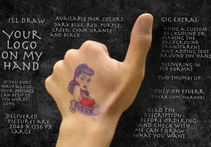 draw your logo on my hand and give you thumbs up