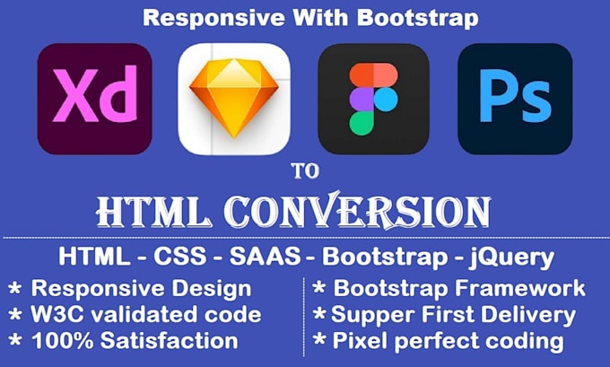 convert figma to html xd to html psd to html sass bootstrap 5 responsive website