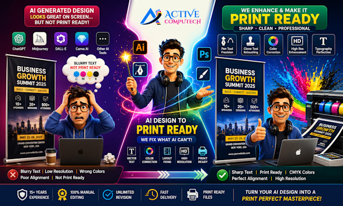 fix and make your ai generated image or illustration or logo design print ready