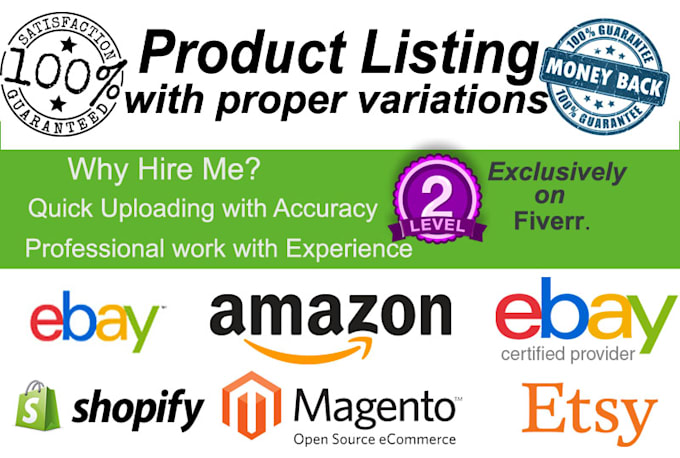 do product listing on woocommerce, shopify, ebay, poshmark, amazon, etc