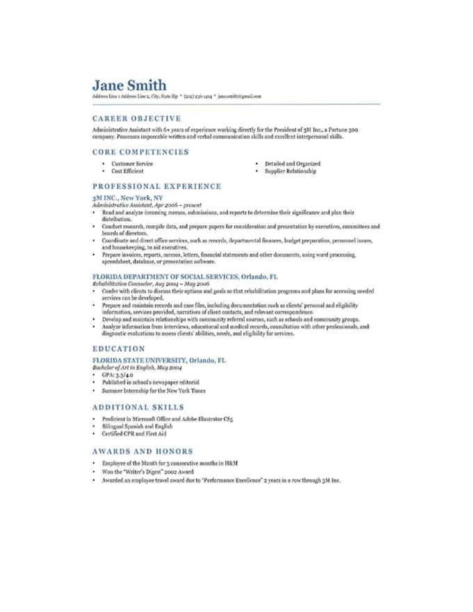 write a professional resume
