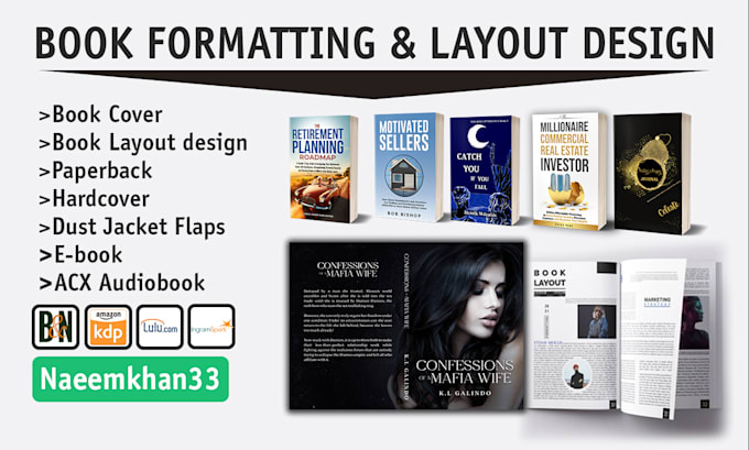 format book cover and manuscript for KDP, ingram paperback hardcover ebook