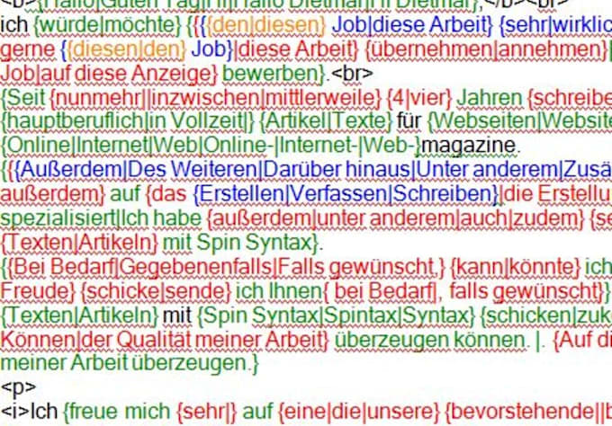 write a GERMAN spin text with spin syntax, for articles up to 50 words,