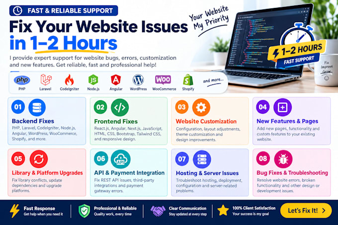 fix website errors, bugs, issues or speed up your website