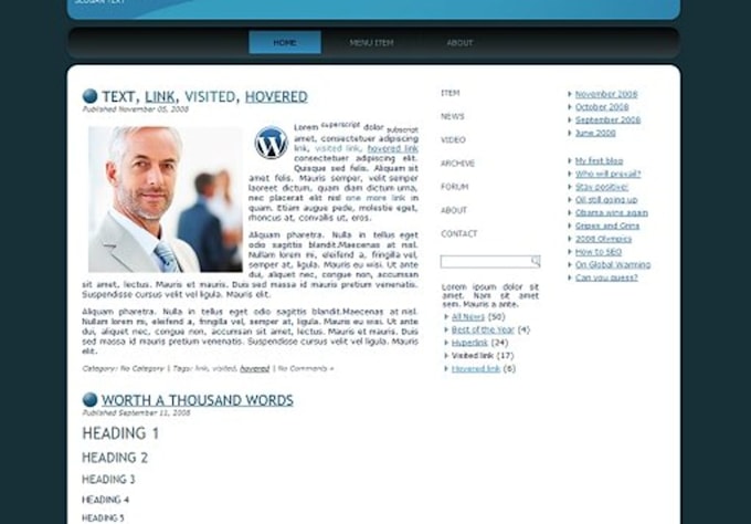 create a fantastic WordPress template, widget ready, W3 valid, clean code and fast loading