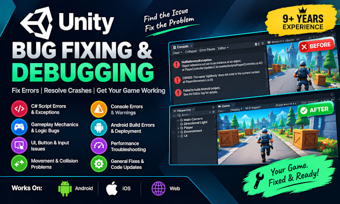 fix unity bugs, crashes, and android build errors