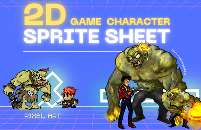 create 2d character game sprite sheet or pixel art