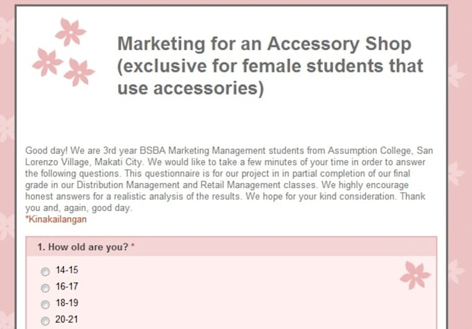 make a 20 question online survey form