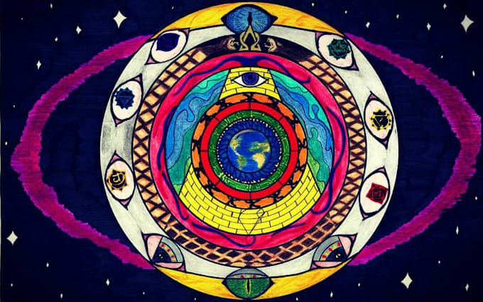 create a hand drawn psychedelic and trippy art