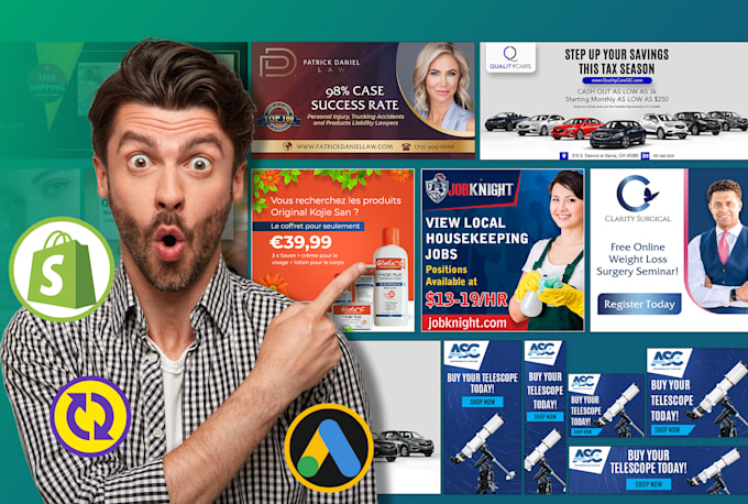 design advertising website banner ads for your google ads, shopify ads campaigns