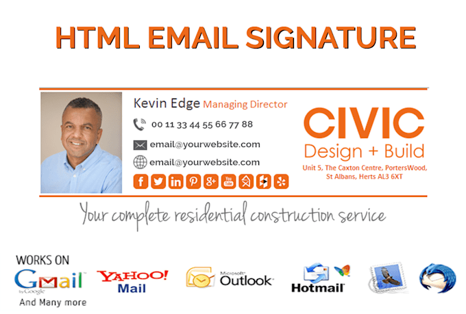 design professional clickable HTML email signature