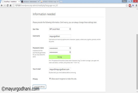 install wordpress, setup wordpress in cpanel within 15min