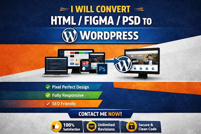 convert HTML, figma, or PSD designs to wordpress