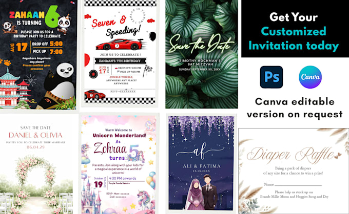 create birthday or event or  wedding  invite or flyer design
