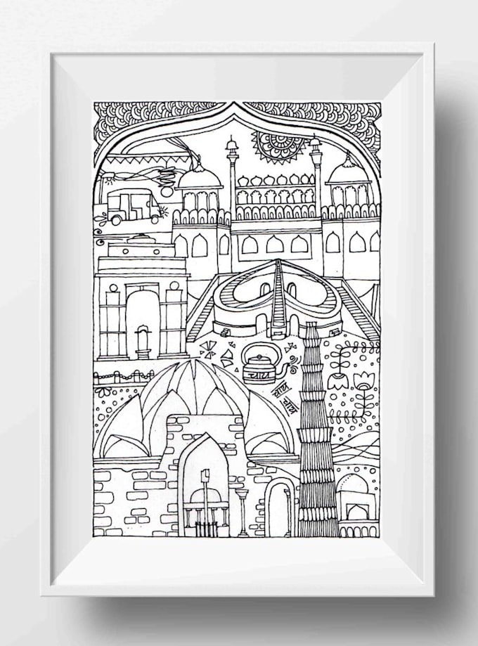 make intricate illustrations for coloring books