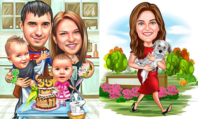 Draw cartoon caricature for your portrait, family, couple by Mahfuz_fci |  Fiverr