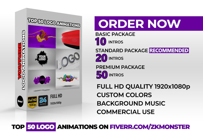create 10 clean youtube logo intros or outros in 24 hours