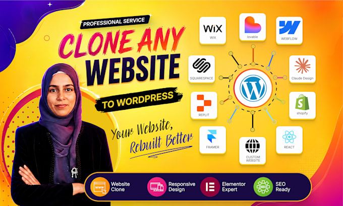 clone website or convert wix, figma, lovable, webflow to wordpress