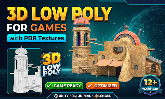 create 3d low poly model for any game with pbr texture