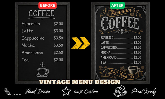 design premium chalkboard menu boards for cafes and restaurants
