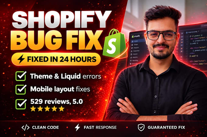 fix shopify bugs, errors, theme issues and mobile responsive problems