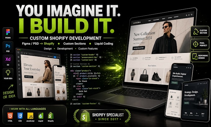 build, redesign, customize and develop a custom shopify store website