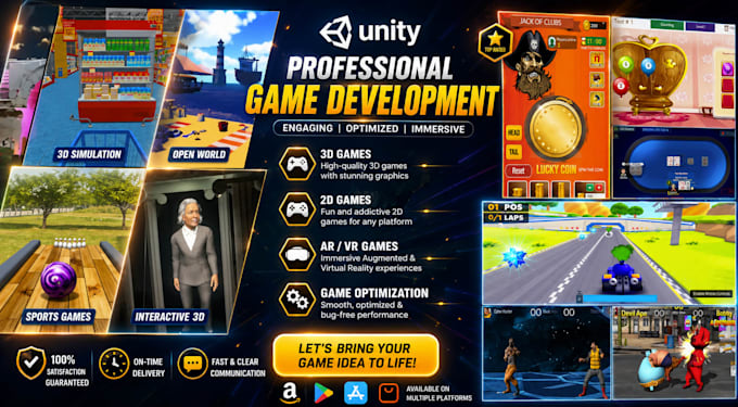 design and develop unity3d, mobile game, ar game and VR game