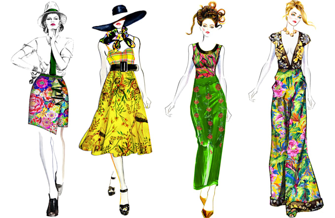 draw a professional fashion illustration and fashion model