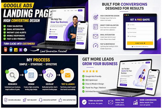 design google ads landing page with form validation and email integration