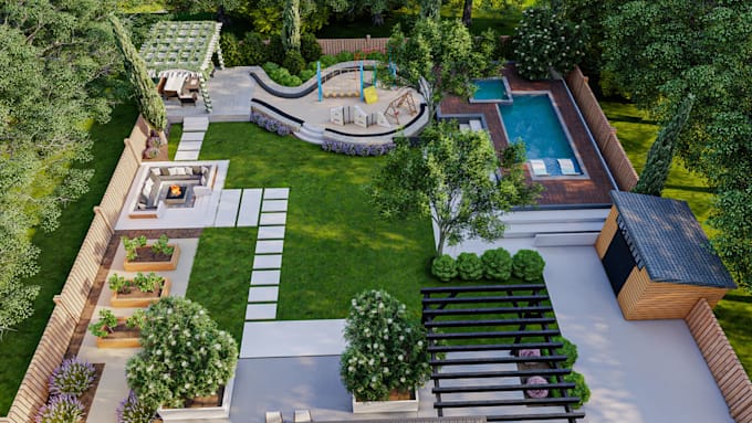3d patio backyard landscape design