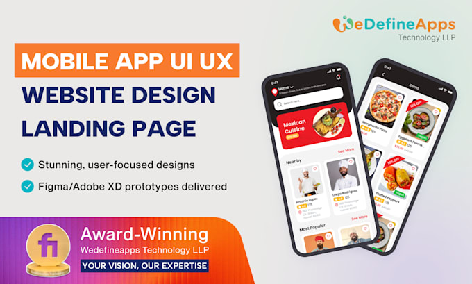 create mobile app design, website design, landing page