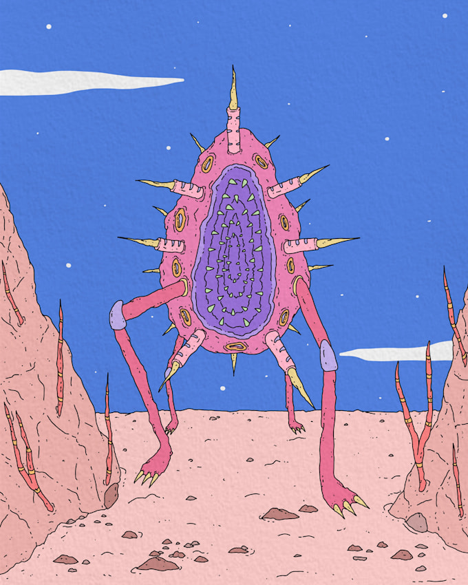 create surreal and pyschedelic creature monster