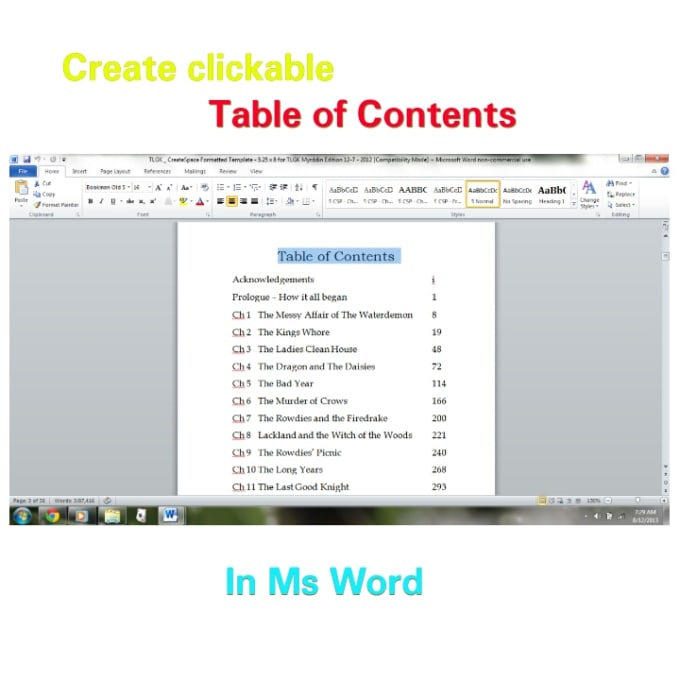 how to add clickable table of contents in word