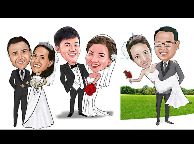 draw caricature couple and wedding themed