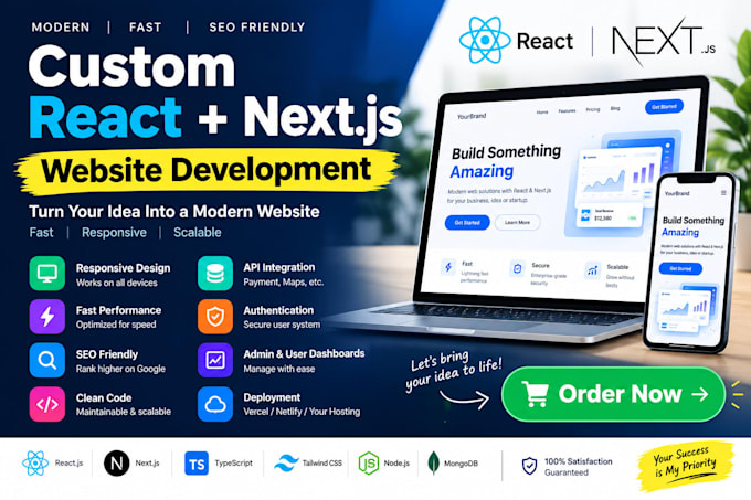 build a custom react and next js website with modern UI