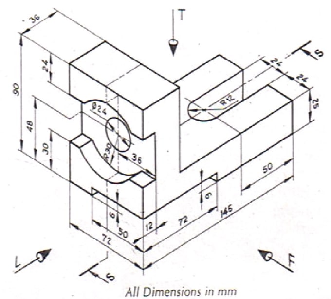 Draw elevation, plan, side view from isometric using autocad by ...