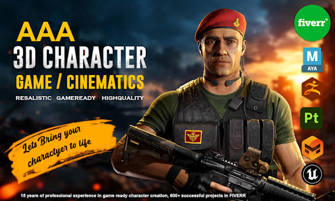 create realistic aaa game characters for unreal projects