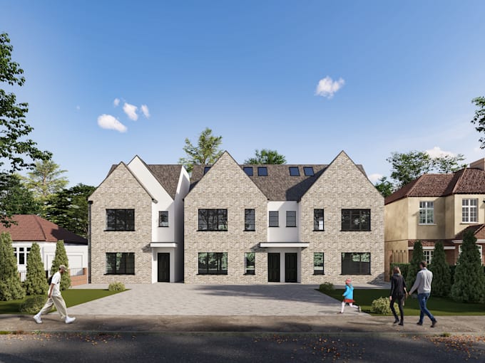 create 3d model and render exterior  for houses, buildings