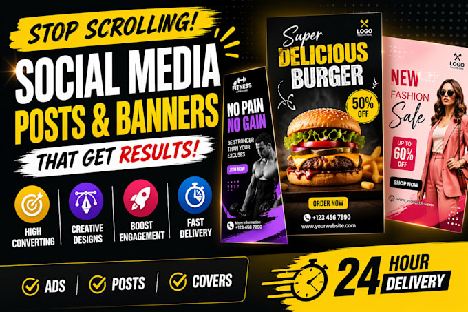 design eye catching social media posts ads and banners for facebook instagram